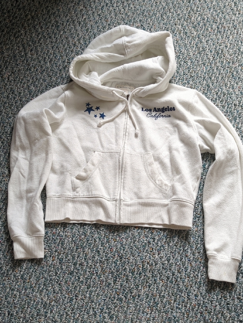 Aeropostale Los Angeles California White Kids Hoodie Zip Sweatshirt XS Crop Teen
